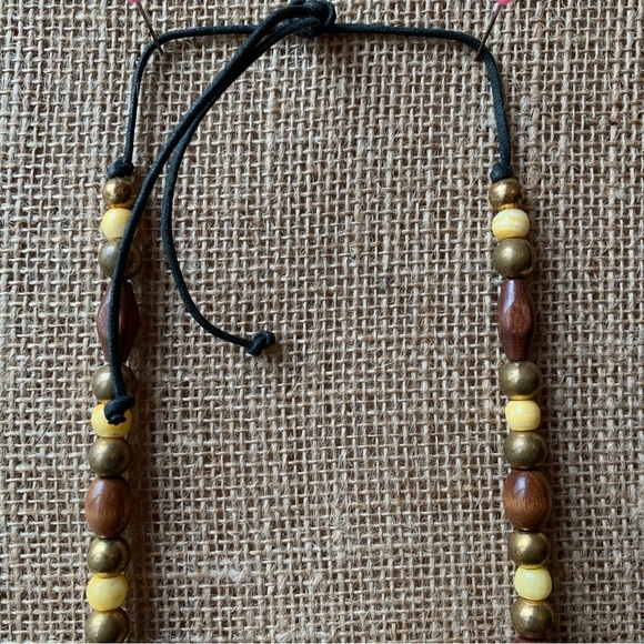 Tribal Boho Necklace Wood Ceramic African Ethnic Brass Painted Porcelain Bead 26 - Picture 9 of 16